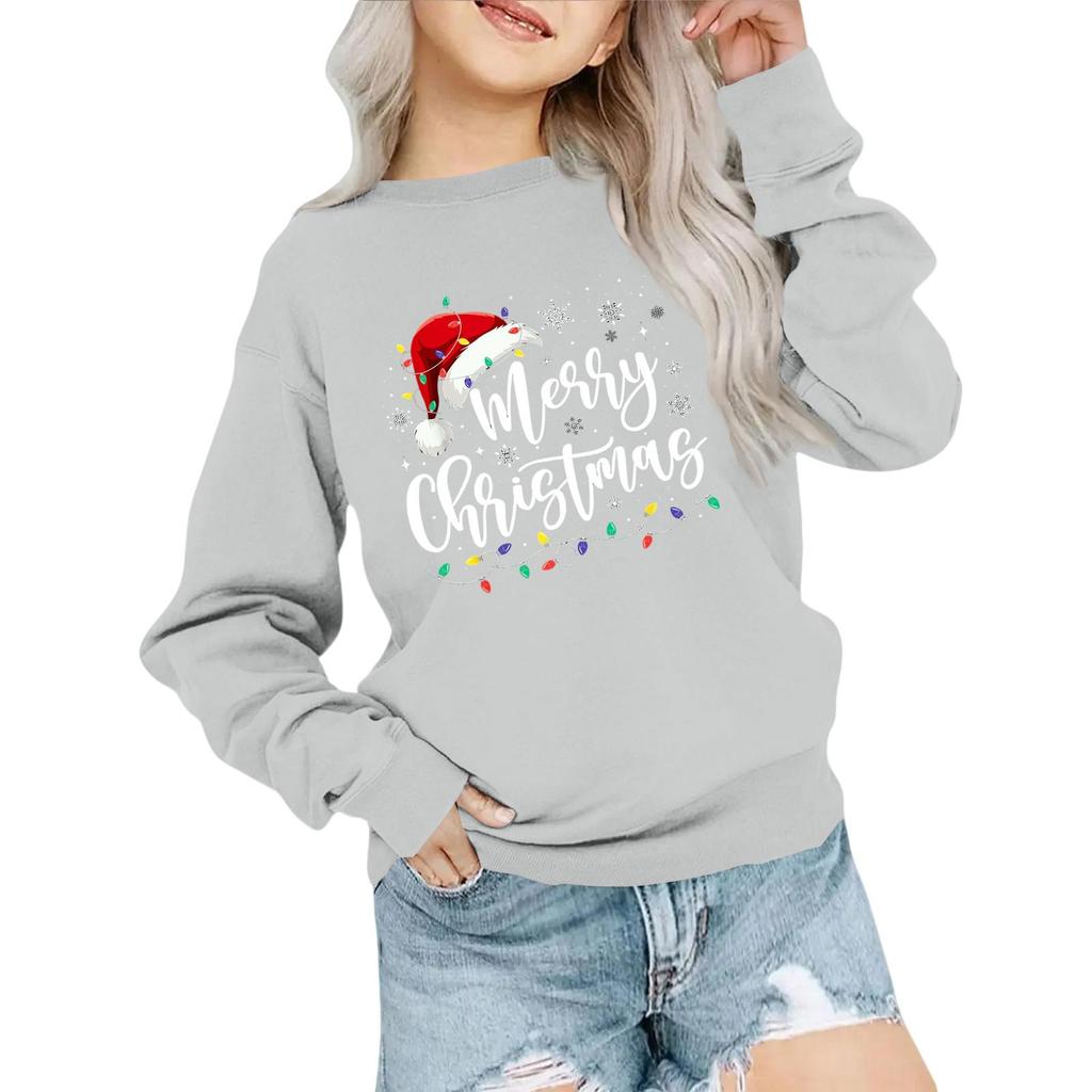 Kids' Fashion Loose-Fit Casual Long-Sleeve Christmas Print Oversized Crewneck Sweatshirt