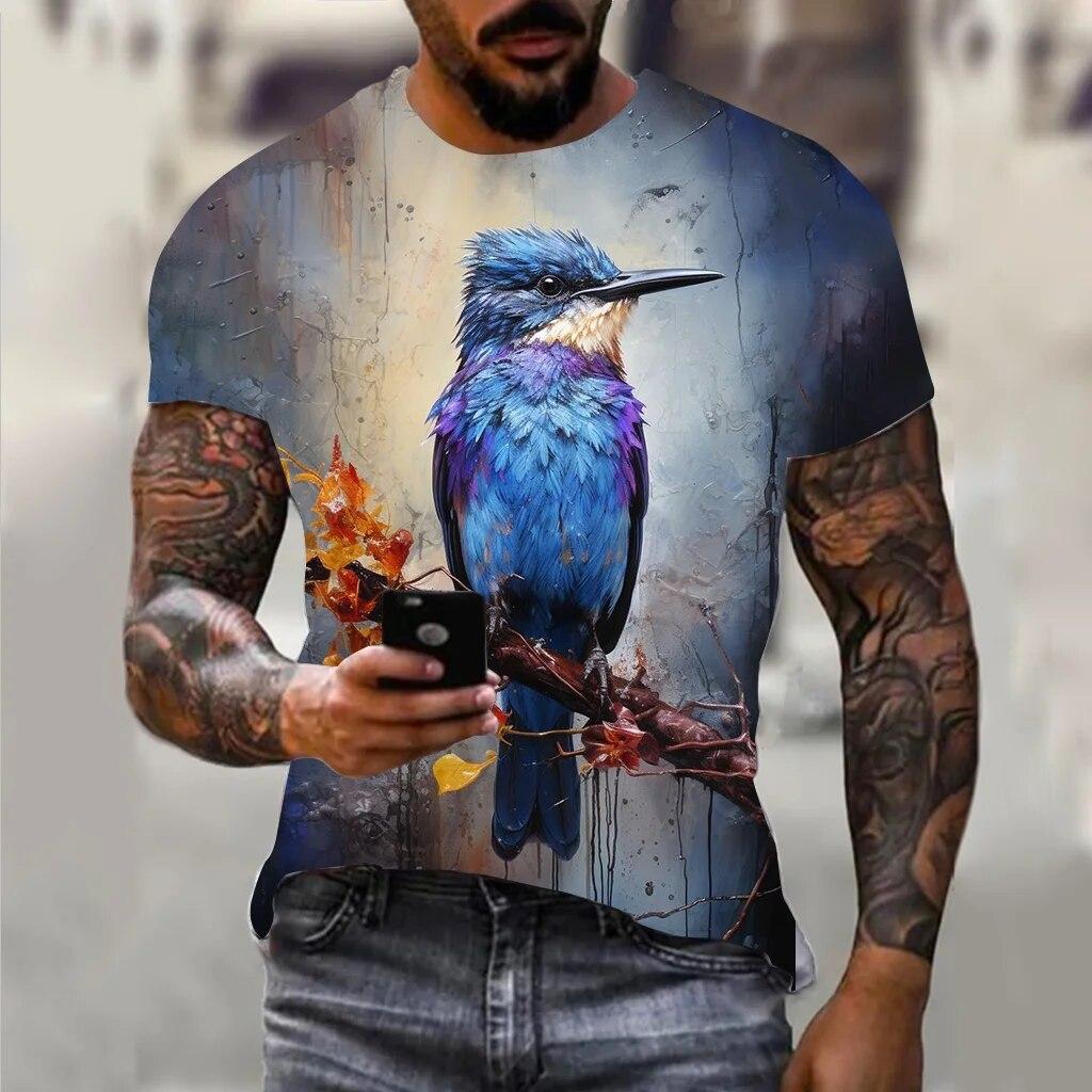 Модные мужские футболки с 3D-принтом попугая, летняя винтажная повседневная мужская одежда большого размера с короткими рукавами в стиле Харадзюку