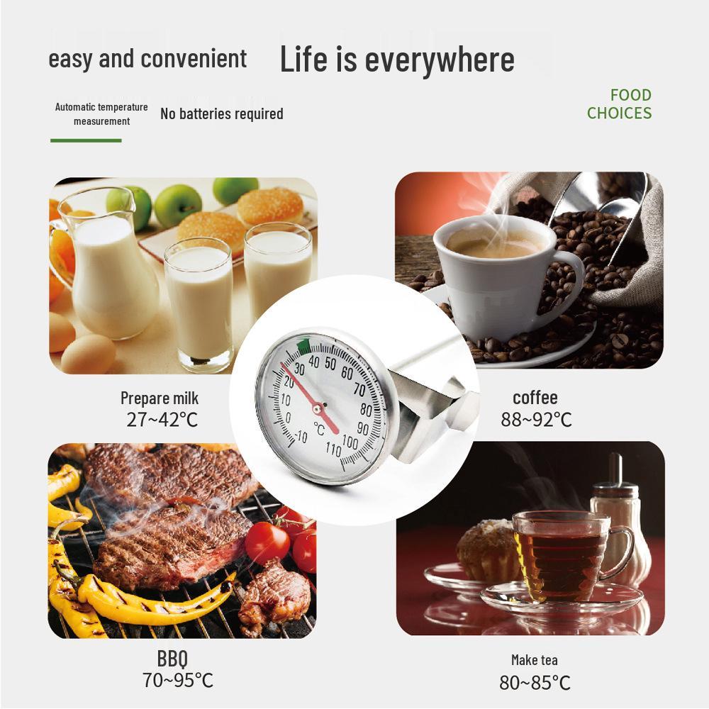 Stainless Steel Water Temperature Thermometer for Milk & Coffee - No Battery Required, ideal for Home Kitchen Use.