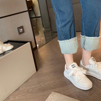 ~ Повседневные туфли в стиле колледжа, квадратный носок, толстая подошва, на шнуровке, универсальные, песочные, маленькие белые туфли, женские модели осень-зима