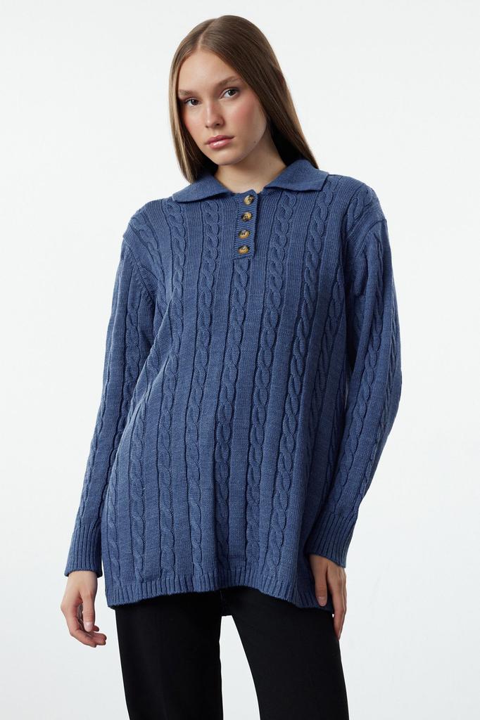 Женская мода стильный свитер хиджаб синий волосы плетеный трикотаж свитер