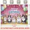 2D Cartoon Kitten Birthday Backdrop Pink Curtain Balloon Party Background