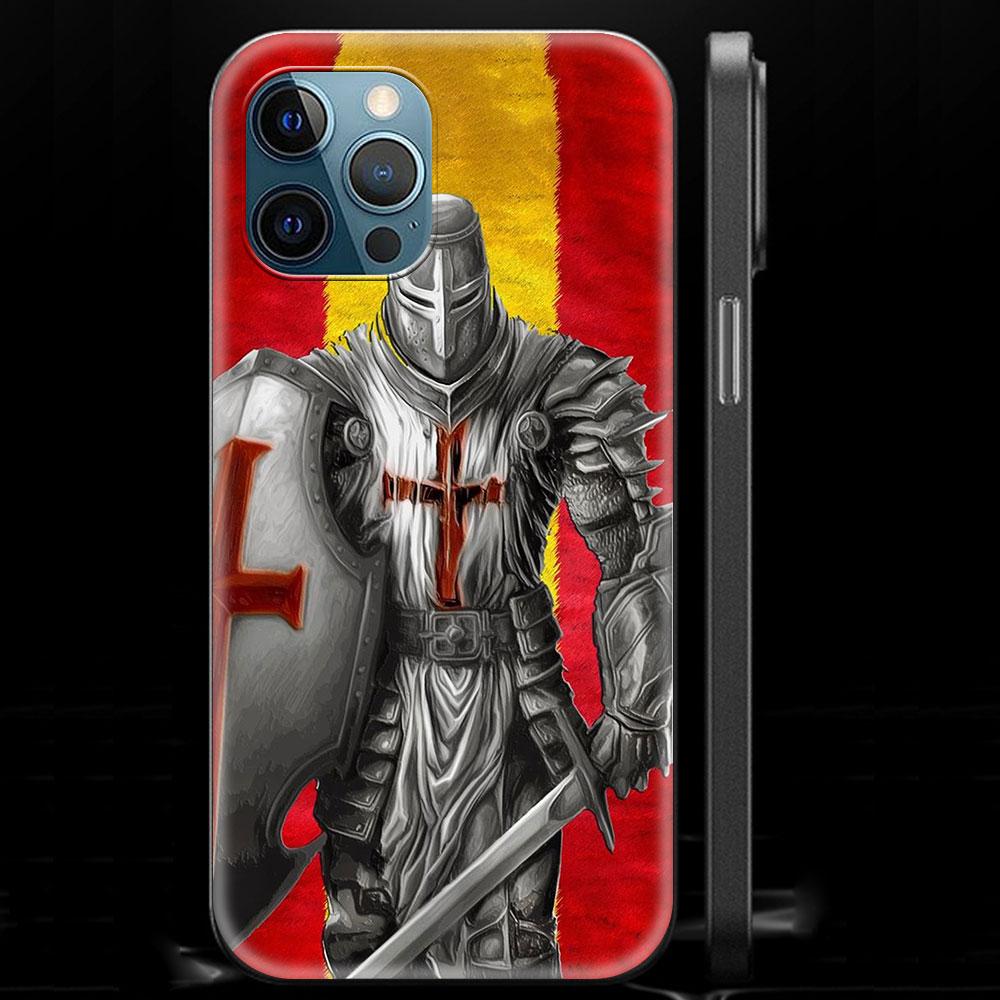 Knights Templar Luxury Phone Case For iPhone 13 14 12 11 Pro MAX XR X SE XS 7 8 Plus Soft Silicone Black Matte Cover Fundas