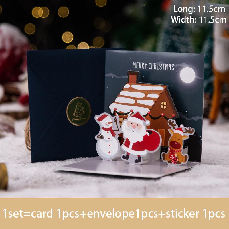 Folding Christmas 3D Pop UP Greeting Card With Envelope Santa Claus Snowman Xmas Invitation Card Postcard Navidad Supplies