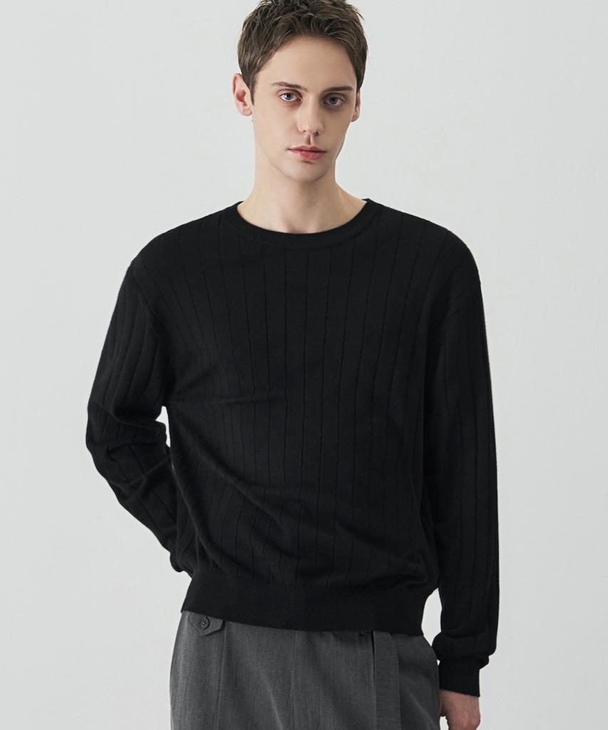 DRAW FIT Wool Supple Ribbed Round Knit [3 Colors]