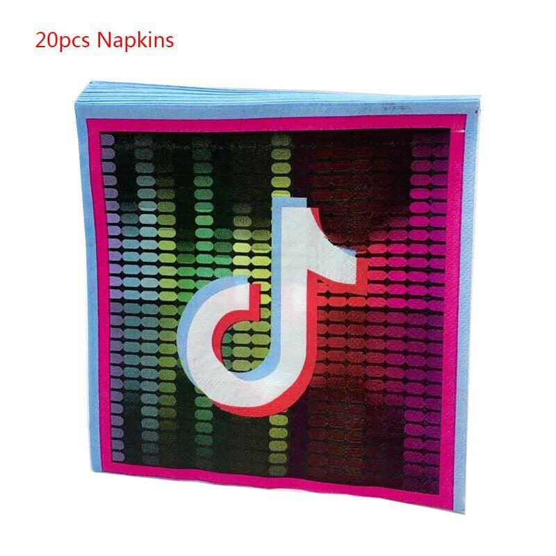 Набор красочных принадлежностей для дня рождения в стиле Тик Ток, включающий веселую посуду, декор, тарелки, стаканы и баннер