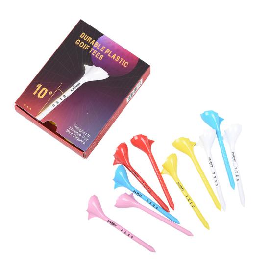 10 шт. пластиковые футболки для гольфа с наклонной вставкой 10 градусов. Красочные футболки уменьшают трение и увеличивают расстояние. Сервировочные штифты. Держатель мяча для гольфа.