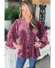 Red Dahlia Velvet Pagoda Sleeve Crew Neck Top