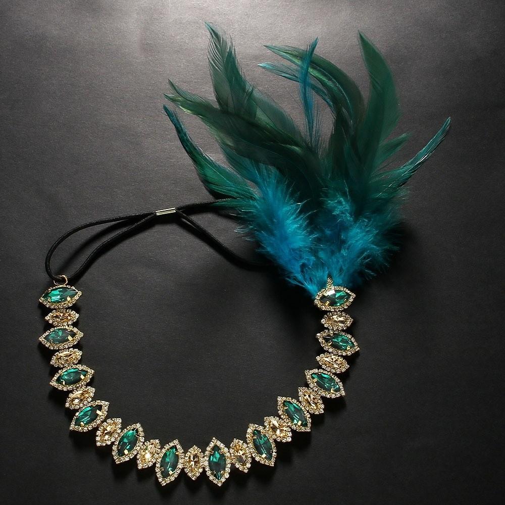 Exquisite Vintage Feather Headband Sequin Crystal Masquerade Hair Band Rhinestone Tassel 1920s Hair Accessories Women