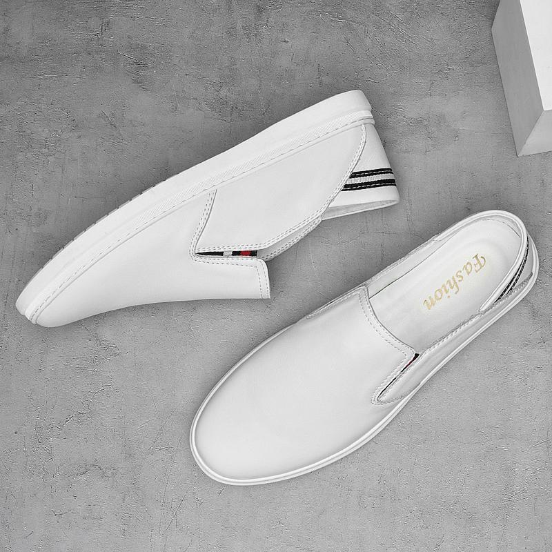 Lightweight Summer Men Casual Shoes Genuine Leather Male Luxury White Sneakers Brand Slip-on Men Loafers Breathable Men's Shoes
