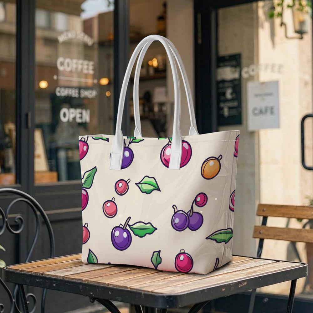 Cute Fruit Pattern Tote Bag Daily Use Shopping Handbag Fashion Casual Carryall Shoulder Bag