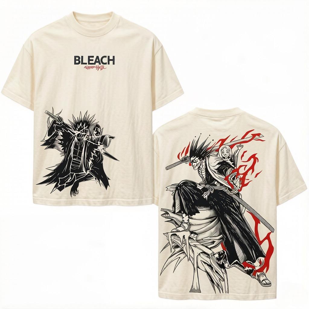 Zaraki Kenpachi BLEACH Аниме Футболка для Мужской Одежды Манга Y2k Оверсайз Футболка Хлопок Повседневные Футболки Топы