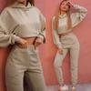 Women's Casual Solid Color Long Sleeved Short Hoodie Trousers Sports Suit