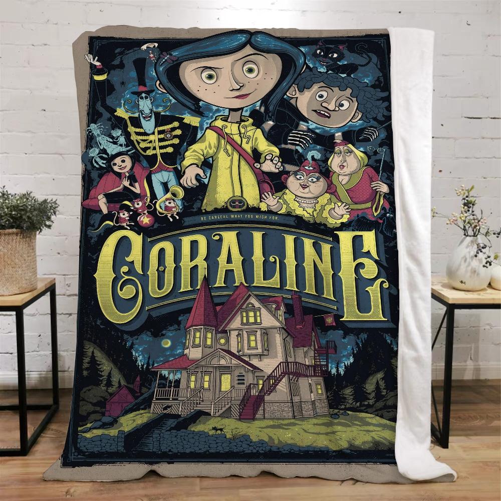 Одеяло с персонажами Coraline для дивана, зимние пушистые мягкие одеяла с персонажами, вязаные пледы из микрофибры, постельное белье для домашнего интерьера, плед для кровати