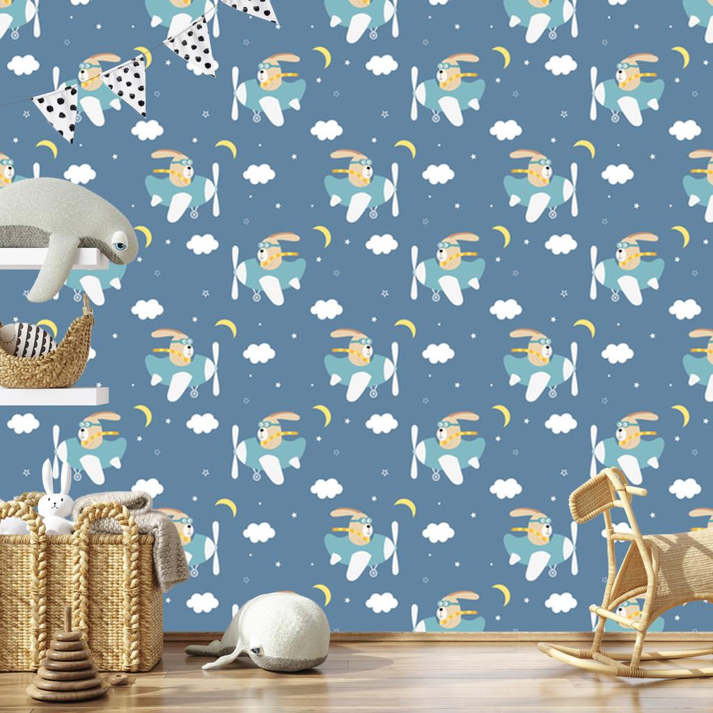Rabbits in airplanes wallpaper for living room and bedroom 50x1000