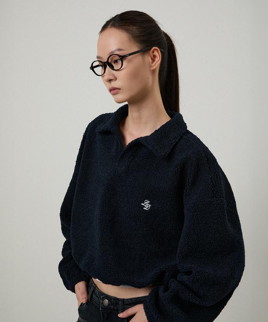 LMOOD WOMEN Boucle Fleece Pique T-Shirt Navy