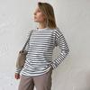 Cozy Loose Long Sleeve Striped T-Shirts Women Autumn Basic Casual Cotton Tops Round Neck Street Style Blouse