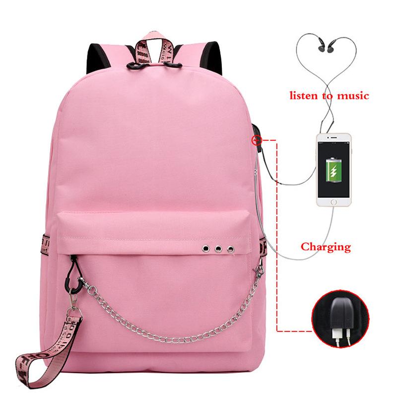 Blank Backpack USB Chain Webbing Bag Casual Student Schoolbag Heat Transfer Solid Color Backpack Support Making