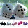 Fuzzy Plush Dice 1 Pair Auto Plush Dice Pendant Heart-shaped Embroidery Pattern Dice Pendant For Home And Workplace Decoration