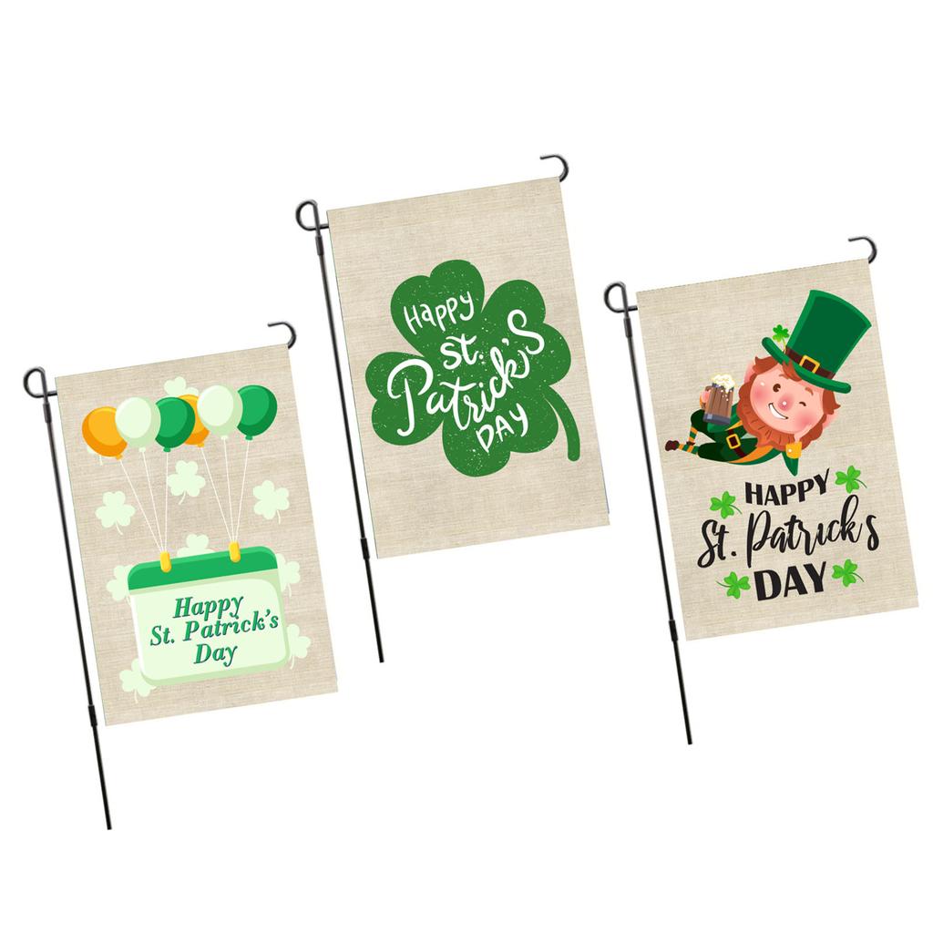 St Patricks Day Flag Double Sided Fade Resistant Polyester Leaf Garden Flag for Lawn Courtyard Party