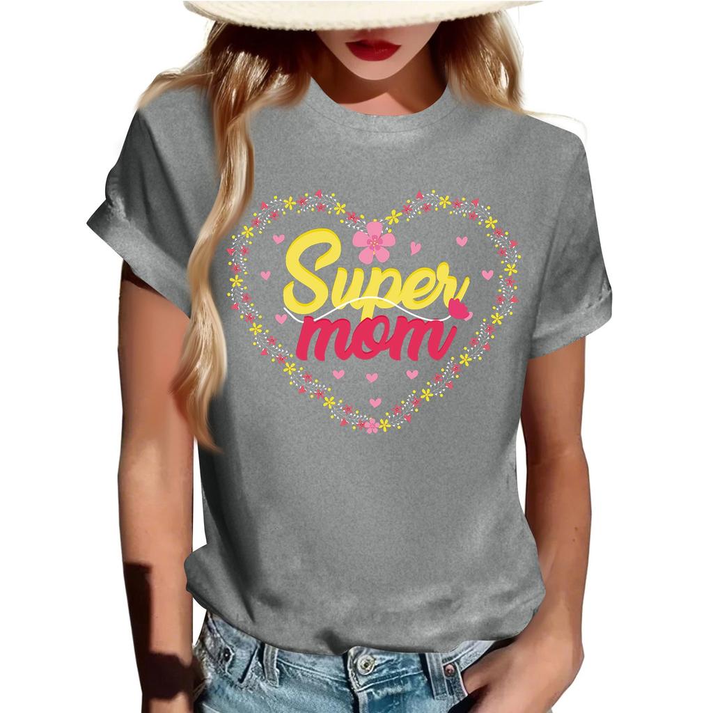 Взрослые Повседневные Ежедневные Круглый вырез с принтом Короткие рукава Футболка Топ с буквами