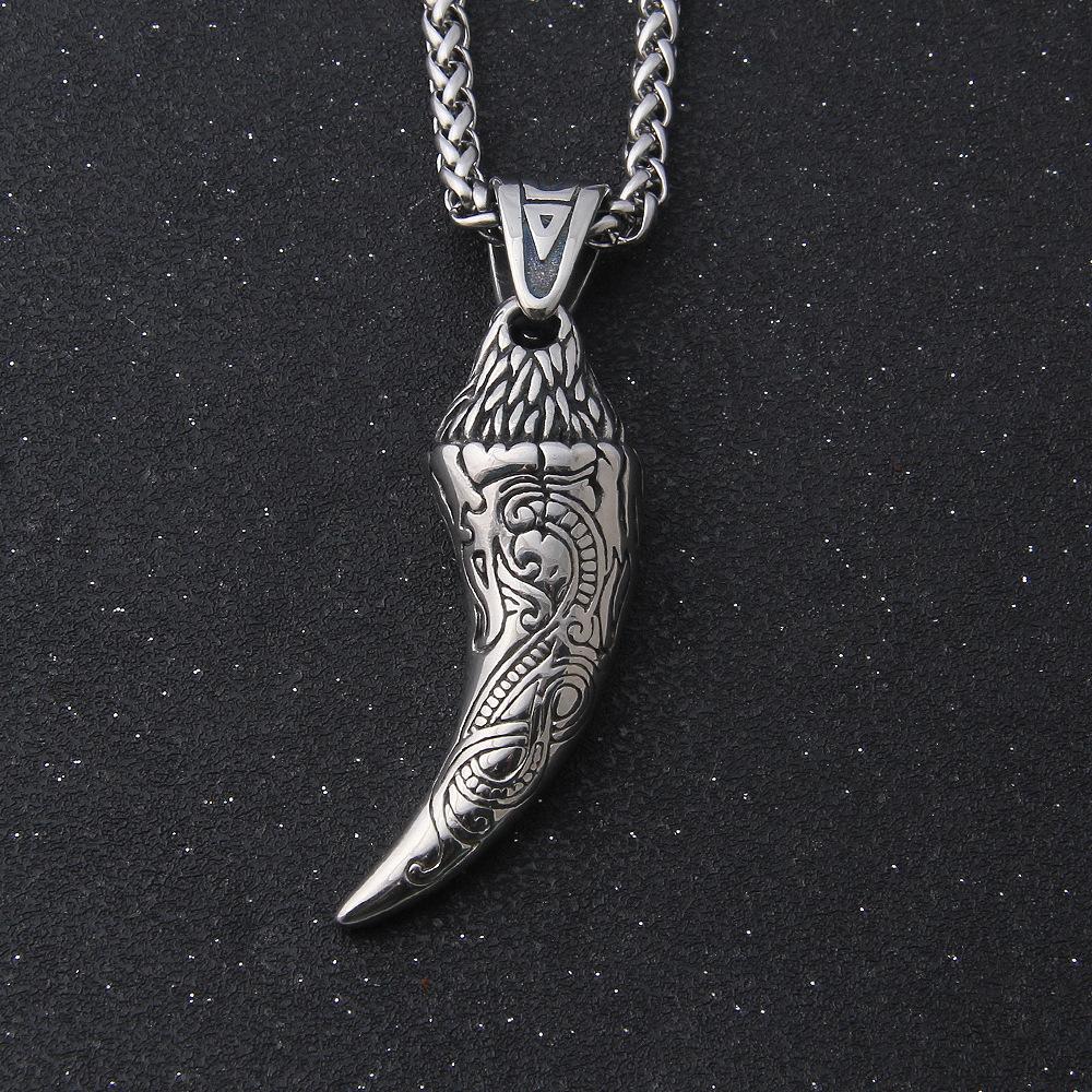 Norse Viking Wolf Teeth Odin Necklace for Men Stainless Steel Amulet Jewelry