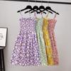 2025 Летняя мода женское эластичное мини-платье с высокой талией на тонких бретельках без рукавов повседневное платье с цветочным принтом женские шифоновые платья