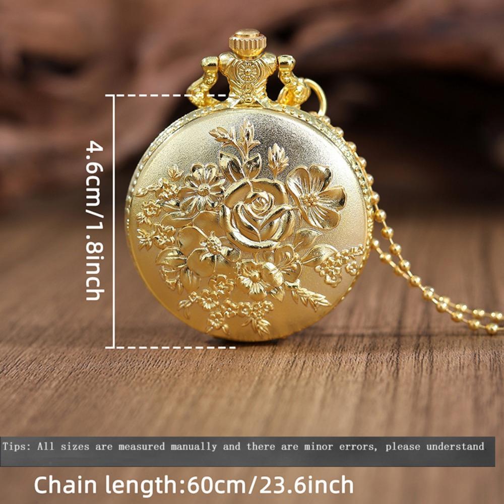 2pcs/set, Women's Pocket Watches, Vintage Classic Flower Women Pocket Watches with Chain Necklace with Box, The Perfect Gift for Lady.