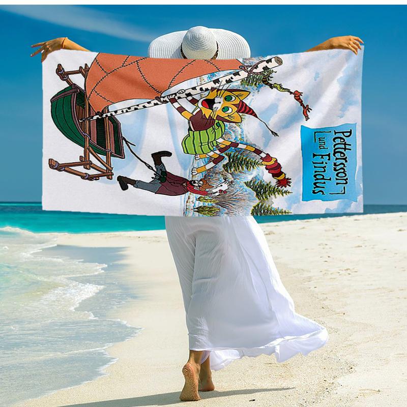Ultra-Soft Beach Towel with Pettson and Findus Theme,Ideal for Pool - Camping, Diving - Perfect Travel Essential, Vibrant Beach Towel.