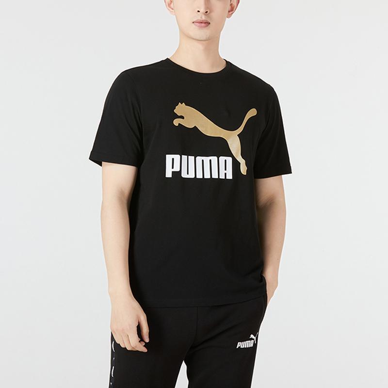 Puma Цветной блок с большим логотипом, винтажная американская спортивная футболка с круглым вырезом и коротким рукавом, мужские топы, черный цвет 536345-01