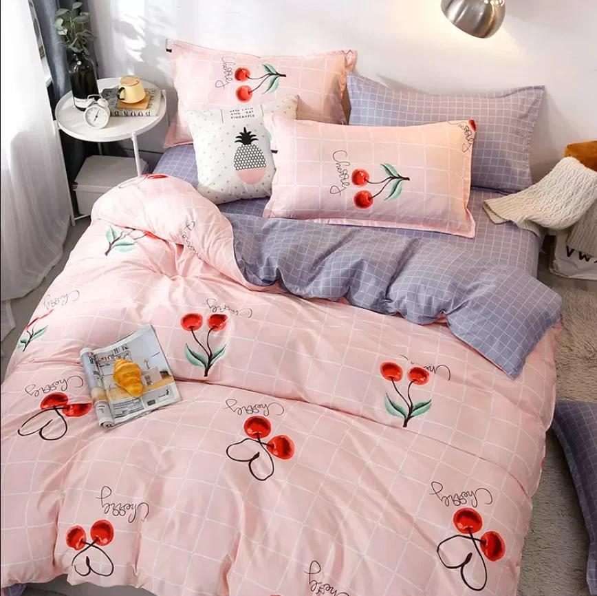 Flower Bedding Set Duvet Cover + Flat Sheet +2pc Pillowcase Double Bed Linens Twin Queen King Full Size Skin Friendly Kids B89