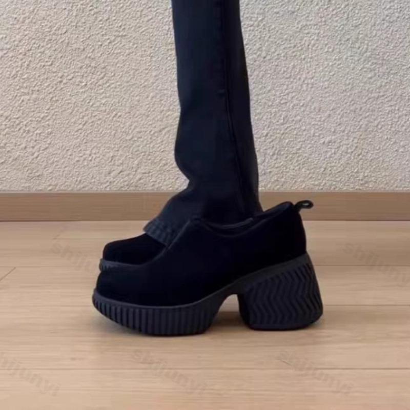 Женские массивные лоферы Ретро Элегантные Замшевые Скругленный носок Платформа Высокий каблук Модные Универсальные Без шнуровки Мягкие туфли-лодочки Mujer Zapatos