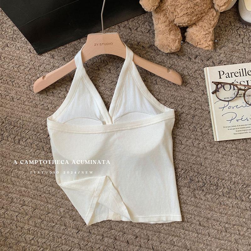 Женский летний однотонный топ без рукавов с открытой талией и лямками