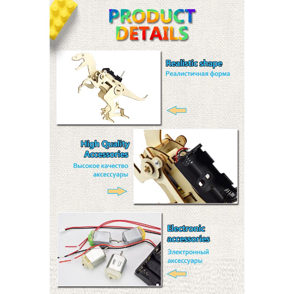 DIY Kit Динозавр T Rex 3D Модель STEM Основы Науки Игрушки для Мальчиков Электрическая Ползающая Деревянная Модель Сборка Головоломка Подарок Друзьям-Подросткам