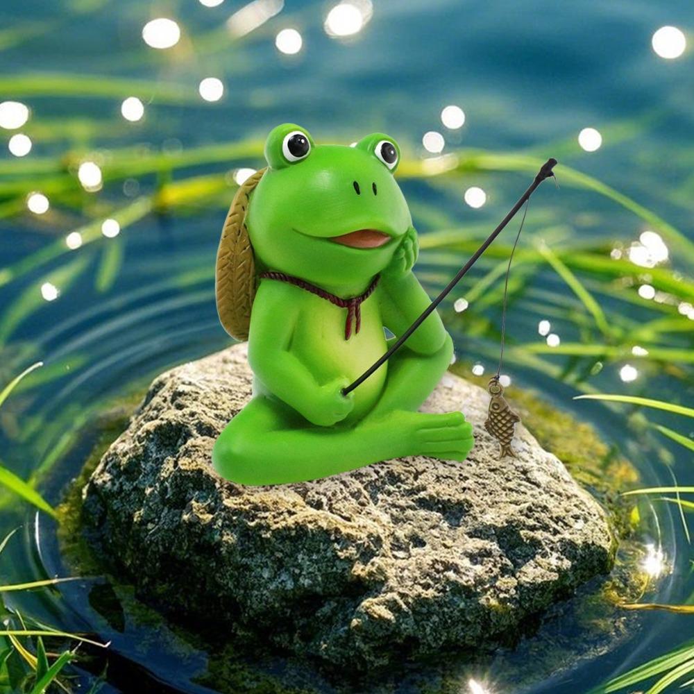 Cartoon Mini Frog Sculpture Resin Crafts Animal Fishing Sculpture  Outdoor Courtyard Pond