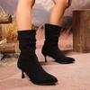 Women's Shoes 2024 Fashion Slip-on Women's Boots Hot Sale Solid Office and Career Sexy Pointed Toe Mid-Calf Boots Zapatos Mujer