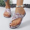 Модные женские летние шлепанцы большого размера 2025 с открытым носком, повседневные, с принтом, на плоской подошве, сандалии-вьетнамки для комфортной повседневной носки на пляже