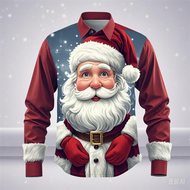3D Печать Футболки с Графикой Деда Мороза Счастливого Рождества Рубашки с Длинным Рукавом Для Мужчин Повседневные Свободные Рубашки на Пуговицах Блузка Одежда