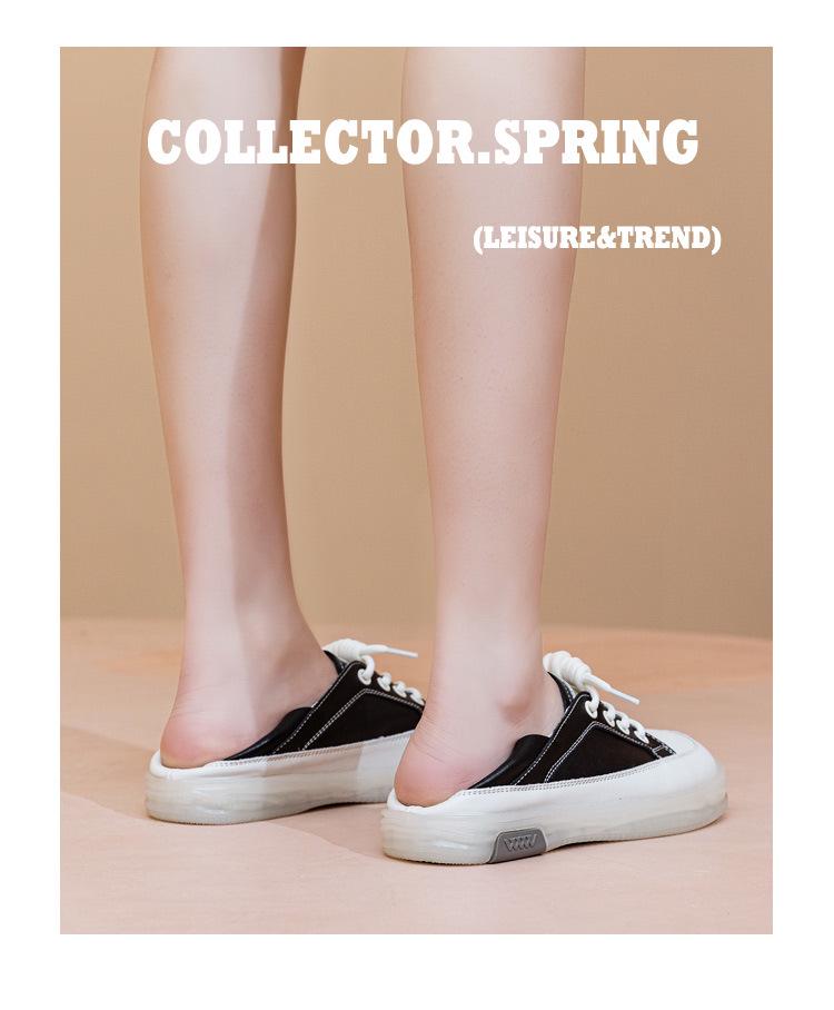2025 Women's Genuine Leather White Sneakers: Breathable, Soft Cowhide Sole, Versatile Two-Wear Design for Spring & Summer.