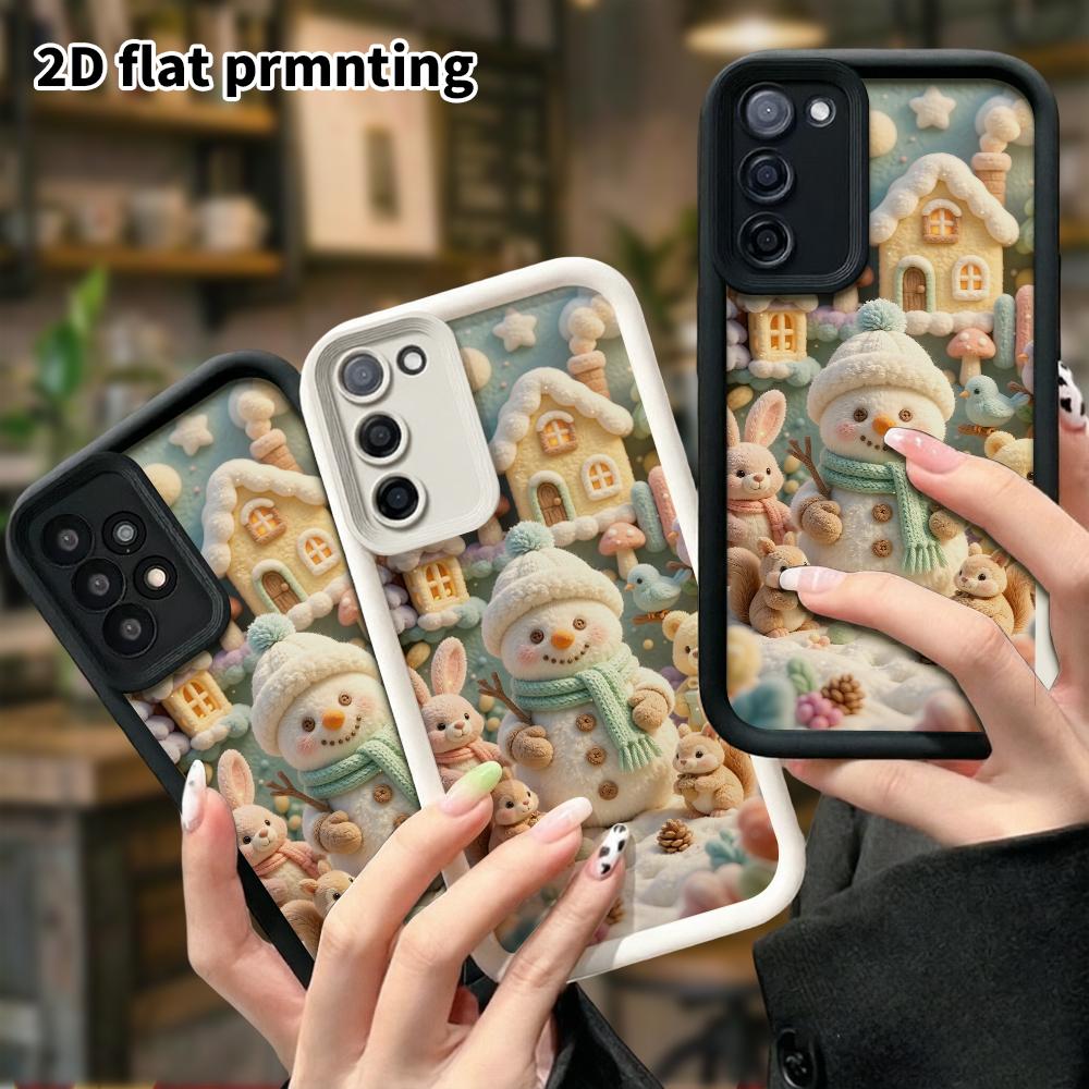 Чехол для телефона: 2D плоский дизайн, подходящий для защитного чехла Samsung Galaxy A34 A35 M05 M06 S20 S22 S21 FE Plus 5G, зимний городок со снеговиками, идеальное Рождество