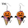 Trendy Cartoon Jewelry 1 Pair Halloween 2D Acrylic Earrings for Women, Spooky Pumpkin Skull Unique Holiday Gifts Friends Black Cat Dangle Drop