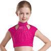 Girls Sleeveless Crop Top Shiny Rhinestones Cutout Design for Figure Skating Dance Gymnastics Performance Wear