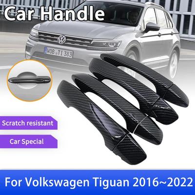Накладка на дверную ручку из углеродного волокна для Volkswagen VW Tiguan MK2 AD BW 2016 ~, защитные аксессуары для автомобиля, наклейки