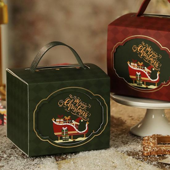 Рождественская подарочная коробка с ручкой, мультяшные фрукты, конфеты, угощения, сладости, шоколад, коробка для хранения, шестиугольная, квадратная, бумажная упаковочная коробка, товары для вечеринок