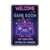 "Welcome To the Game Room" Metal Sign -  Retro Iron Wall Decor with Neon Gaming Theme, Cool Video Door Logo for Boys' Bedro