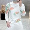 Men Spring Autumn Korean Fashion Print Slim All Match Sweatshirt Male Casual White Round Neck Long Sleeve Pullover Tops