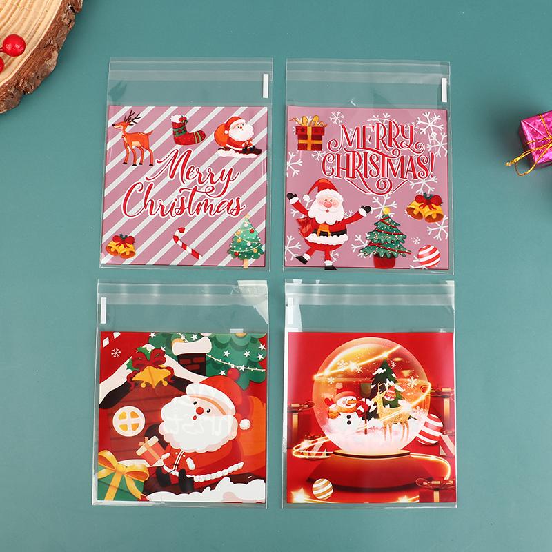 100 шт. Рождественский подарочный пакет, самоклеящийся пакет для упаковки печенья и конфет, подарочный пакет на годовщину, пластиковый пакет для выпечки закусок