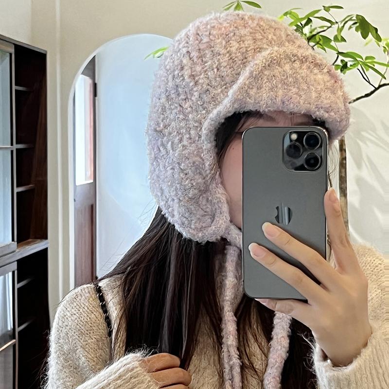 Winter Atmosphere Knitted Wool Hat Women Autumn and Winter Warm Cycling Ear Protection Flying Hat Skiing