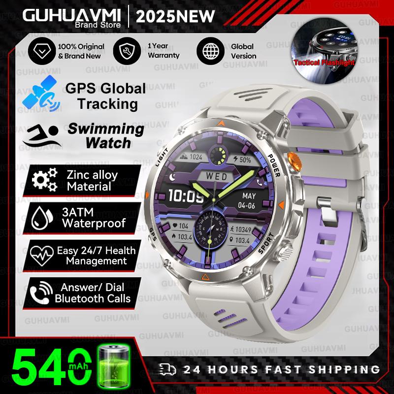 Новые Профессиональные Спортивные Умные Часы с GPS для Мужчин 1.46" AMOLED Экран 3ATM Компас Фитнес-трекер Военные Умные Часы