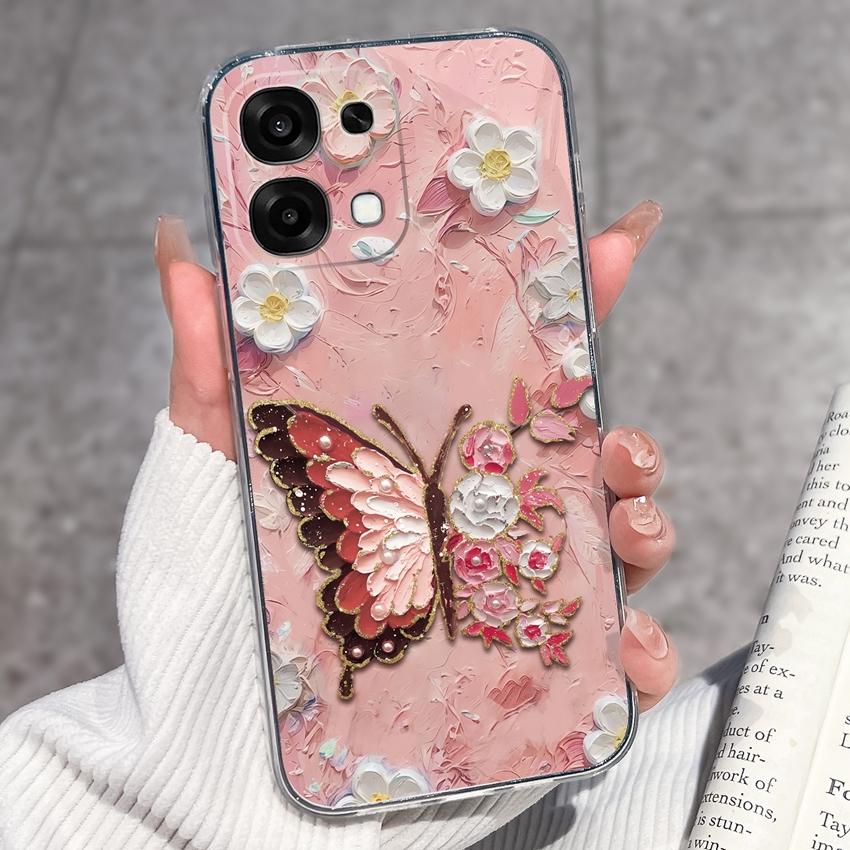 Для Oppo A6 Pro A6x A5x K13 Realme 15X C85 V70 V70s CT 7 7T 8 Чехлы для телефонов Красивые узоры Сакура Бабочки Корпус Мягкий силикон ТПУ Прозрачный корпус